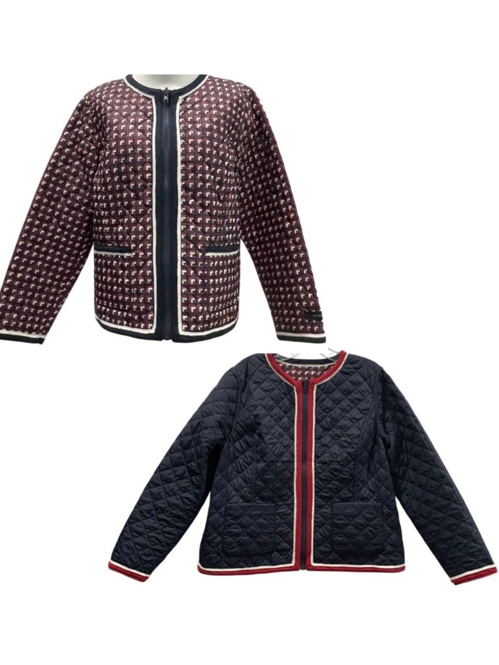 Talbots Lightweight Reversible Quilted Jacket PL Navy Red Full Zip Casual Preppy